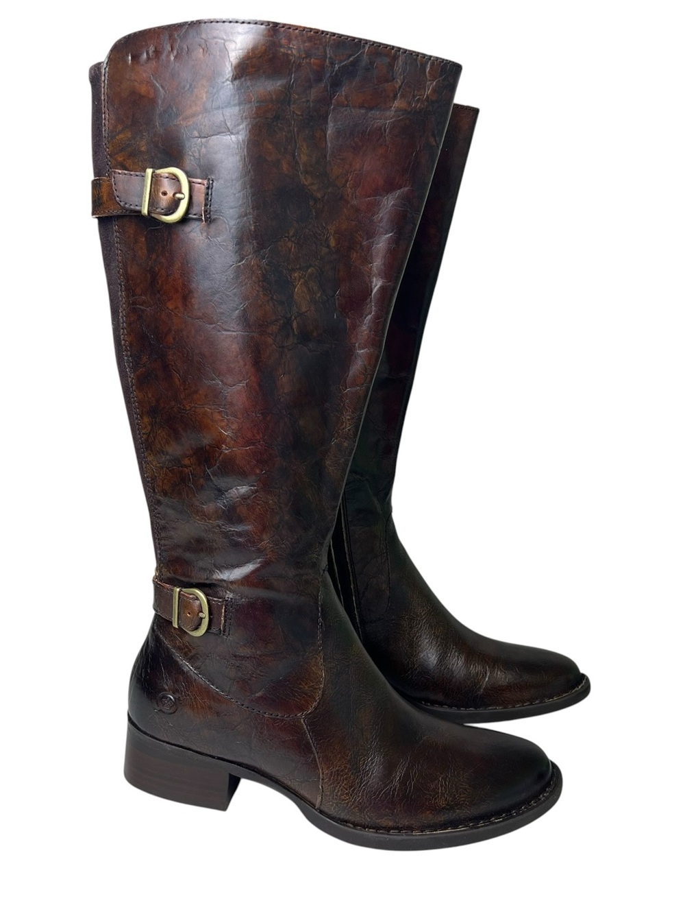 Born Gibb Knee NEW Crinkle Leather Size 7.5 Brown Leather Tall Boots